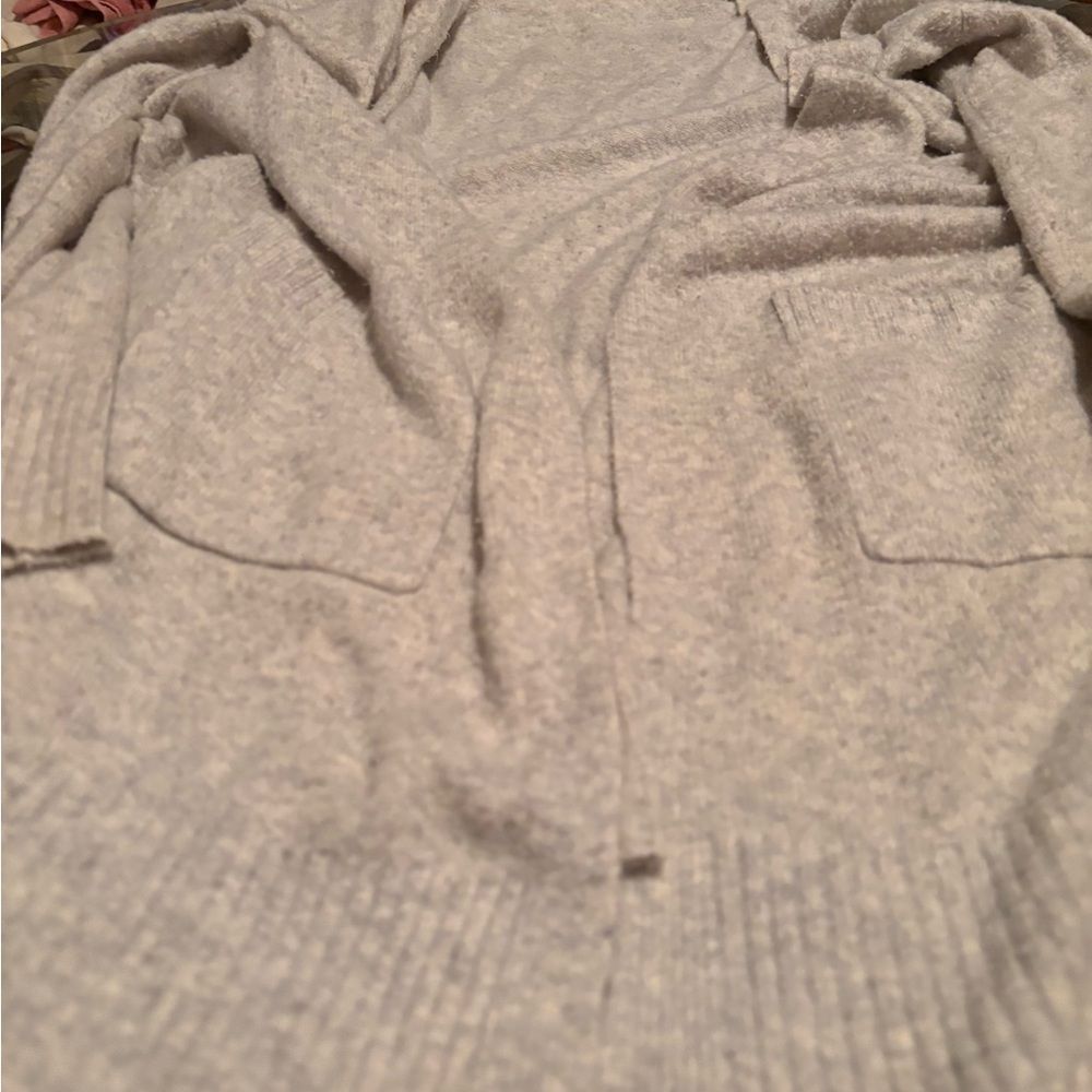 a new day Gray Cardigan Sweater with Ribbed Detailing